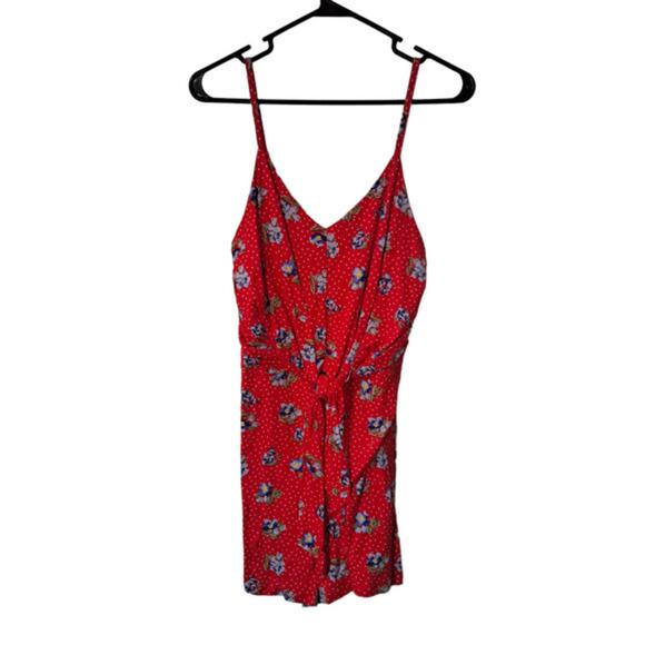No Boundaries Womens Spaghetti Strap V neck Mini Dress Red Floral‎ Size M/7-9 - Picture 1 of 4